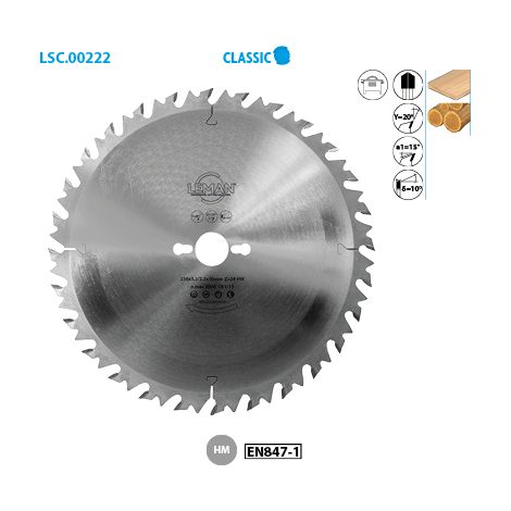 Leman – Lame de scie circulaire carbure 200mm – Alésage 30mm – 18 dents – Pour débit bois dur – Denture biaise alternée positive