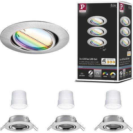 Spot encastré LED Base Smart Home Zigbee kit de base orientable rond 230V 3x4,9W 3x420lm gradable 90 mm Acier brossé Métal RGBW+ (1/5)