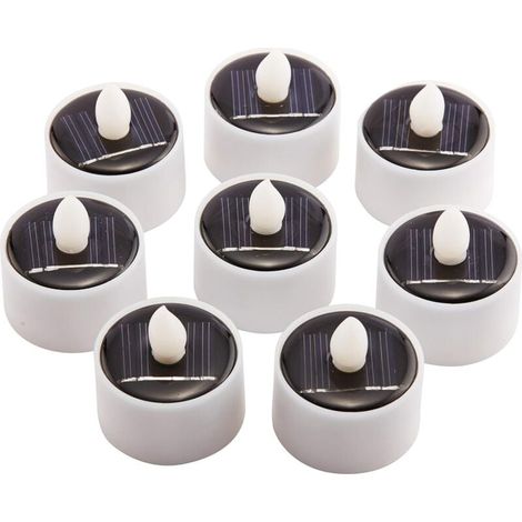 8 Bougies chauffe-plat solaires, LED à flamme ambrée vacillante, étanches IP44, rechargeables avec batterie Ni-MH incluse (1/5)