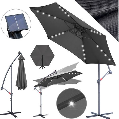 TolleTour Ombrellone solare Ø 3 m con LED – Illuminazione integrata per le serate in terrazza Grigio