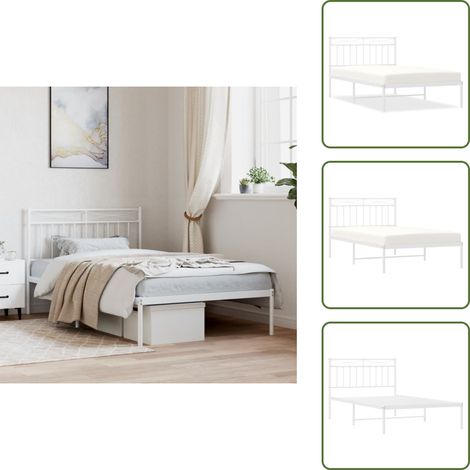 Letto con spazio sottostante - vidaXL Giroletto con Testiera Metallo Bianco 107x203 cm - Letto con supporto schiena