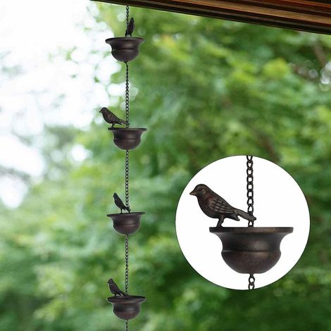 Chaîne De Drainage - 8 Pièces En Forme De Colibri - 244 Cm - Pour Gouttières Extérieures - En Métal - Avec Bassin De Récupération - Lot De 1 (1/5)