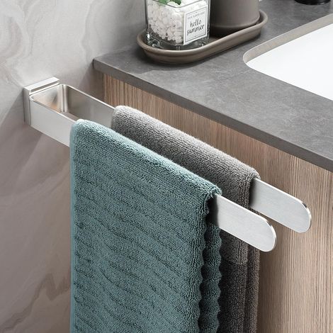 Porte-serviettes à percer Porte-serviette Double Acier inoxydable 304 Argent Support de serviette deux bras mural pour salle bain et cuisine 3 Argenté -'3 Argenté (1/5)