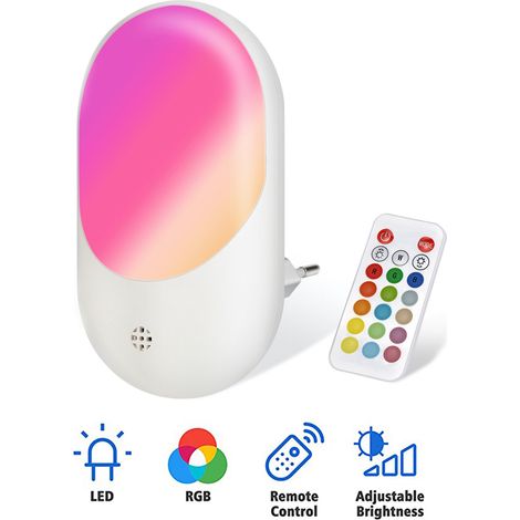 Lampe de nuit LED RGB 16 couleurs, luminosité réglable, 4 modes dynamiques, mémoire — 1 W, 100-240 V (1/5)