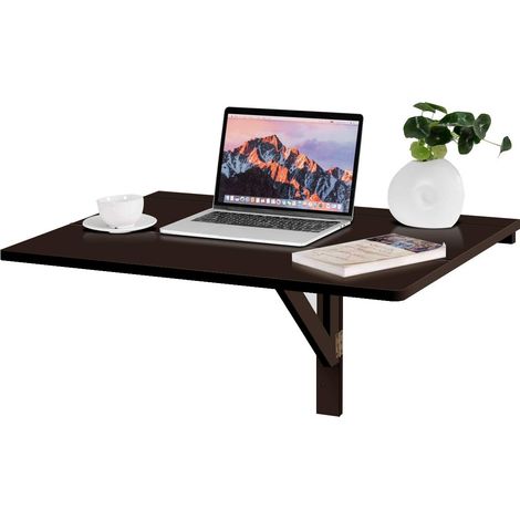 COSTWAY Wandtisch klappbar, Wandklapptisch , 80x60cm, Klapptisch aus Holz Braun (1/5)