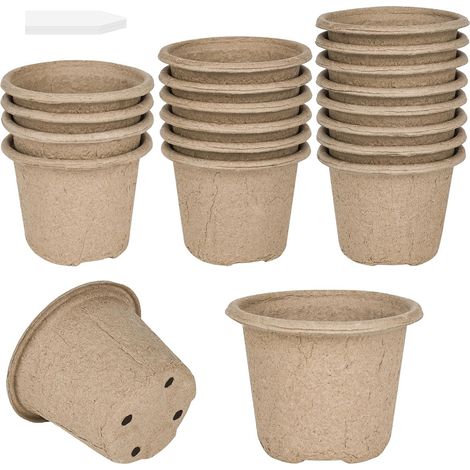 Biodegradable seedling pots, set of 20, Ø 11 cm. These biodegradable planting pots are supplied with 20 plastic labels and are suitable for growing vegetables, fruits, herbs aromati (1/5)