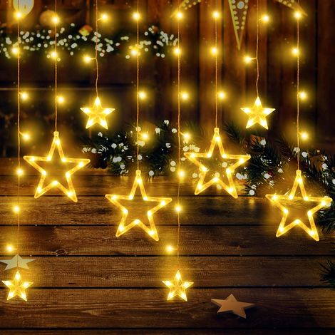 Etoiles Rideau lumineux 2.3M 138 LED Guirlande lumineuse Noël Lumière avec prise IP44 Étanche Connectable Blanc chaud Eclairage intérieur extérieur décoration Fenêtre