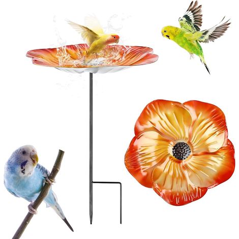 Mangeoire Oiseaux en Fer en Forme De Fleur Abreuvoir, Grand Abreuvoir à Oiseaux Debout avec Pied, Mangeoire Oiseaux Sauvage Décor pour Cour, Jardin, Pelouse (Marron Doré) (1/5)