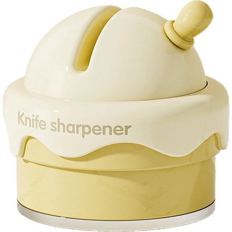 Afilador cuchillos color amarillo crema, ranura cerámica, afilador portátil cuchillos tijeras 16,5 x 6,6 cm antideslizante, cerámica, fácil (1/5)