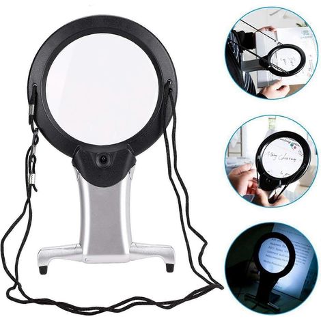 Loupe mains libres 2 en 1 avec lumière LED et cordon tour de cou, grossissement 2x et 6x pour la lecture, la couture, les loisirs créatifs et la bijouterie. (1/4)