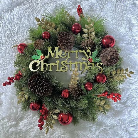 Guirlande De Baies Rouges - Couronne De Noël Artificielle Avec Pommes De Pin Et Feuillages - Décoration Porte Fenêtre Cheminée - 45 Cm - 1 Pièce (1/5)