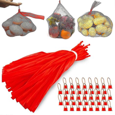Lot de 200 sacs à provisions réutilisables en filet, sacs à cordon respirants pour fruits, légumes, œufs et autres courses. (1/4)