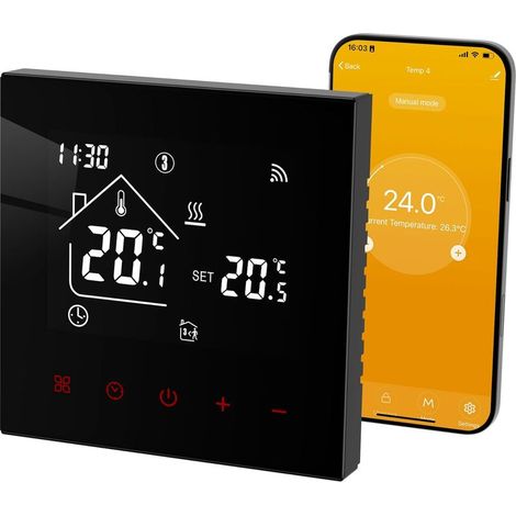 Thermostat Connecté WiFi pour Chauffage de Chaudière à Gaz Thermostat d'Ambiance Programmable Régulateur de Température avec LCD Numérique Compatible Alexa Google Home 3A,Noir (1/5)