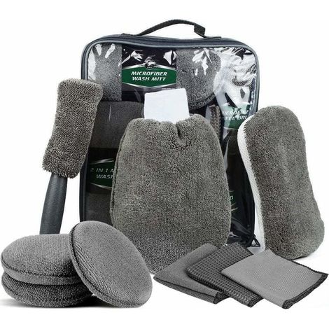 9-teiliges Auto-Reinigungsset, professionelles Mikrofaser-Autowasch-Reinigungsset, Autobürste, Reinigungstücher, Waschhandschuhe, Schwamm