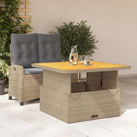 Ensemble salon de jardin en poly rotin avec banc inclinable, table relevable et coussins beige - PANGIVO (1/5)