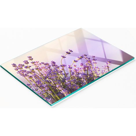Tagliere da cucina in vetro con decorazioni a tema lavanda, 80x52 cm. (1/5)