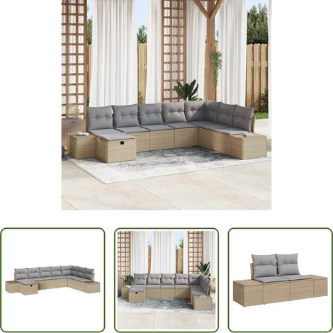 vidaXL Canapé terrasse - Ensemble de canapé de jardin avec coussin 8 pcs Beige polyrotin (1/5)