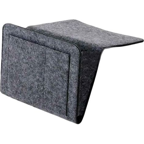 Sac de rangement en feutre avec poches, à suspendre au lit, au canapé ou au bureau, pour téléphone et magazines. Gris moyen. (1/5)