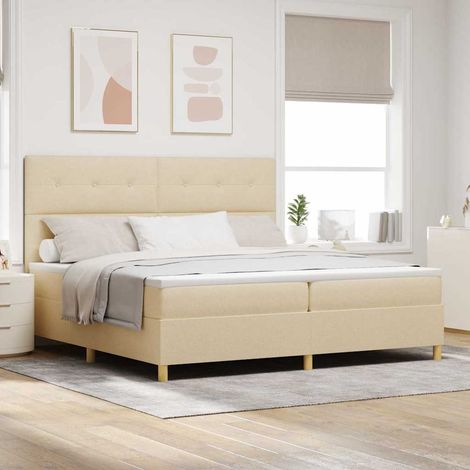 LED Boxspringbett mit Matratze Creme 200 x 200 cm Stoff