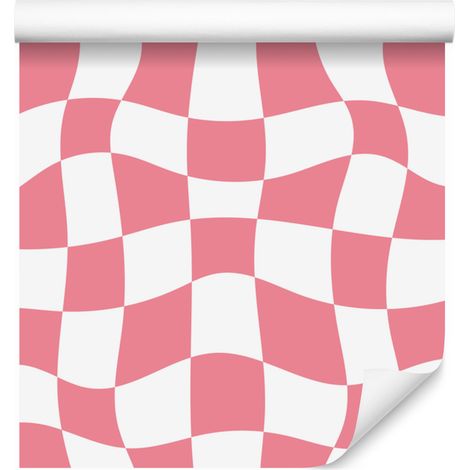 Papier peint à damier décontracté corail et blanc, fond corail 50x1000 cm (1/5)