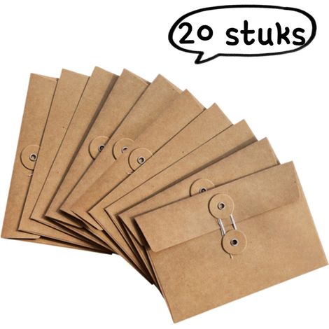 Lot de 20 enveloppes horizontales en papier kraft style vintage avec fermeture à bouton et ficelle pour courrier cartes postales factures et invitations dimensions 11,5 x 17 cm couleur marron (1/5)