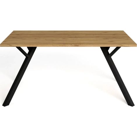 CALA - Table à manger rectangulaire 160 cm pieds en métal noir - Chêne clair