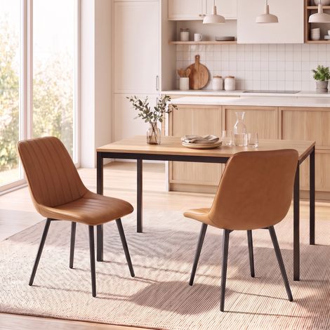 Lot 2 Chaises Salle à Manger Modernes, Dossier Assise Incurvés, 51x61x78 cm, Marron (1/5)