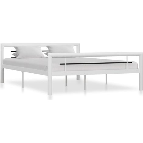 Cadre de lit sans matelas blanc et noir métal 160x200 cm