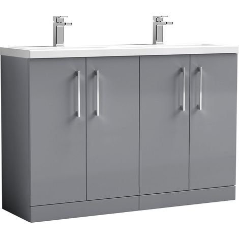 Balterley Bramshall 1200mm Floor Standing 4 Door Double Basin Vanity Unit for Modern Bathroom Storage - Satin Grey