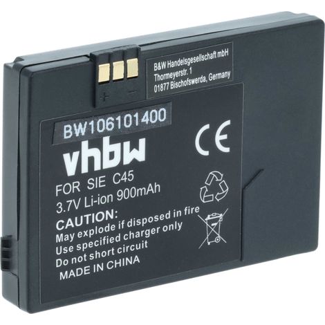 vhbw Akku kompatibel mit Siemens MT50, C45i, C45, M50, A50 Handy Smartphone Telefon (900 mAh, 3,7 V, Li-Ion) (1/5)