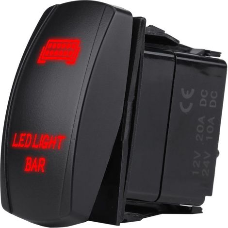 Barre lumineuse LED étanche 12V 24V, 5 broches, interrupteur à bascule SPST On OFF pour voiture, bateau, camion (rouge).. (1/5)