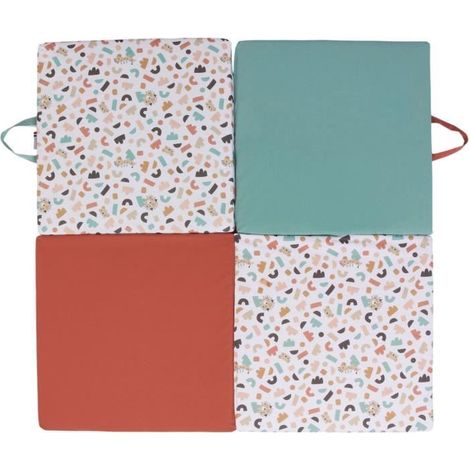 Malin Spielteppich - TINEO - Multifunktionaler, entwicklungsfördernder 3-in-1 Teppich - 120 x 120 cm - Geometrisch / Lustige Tiere