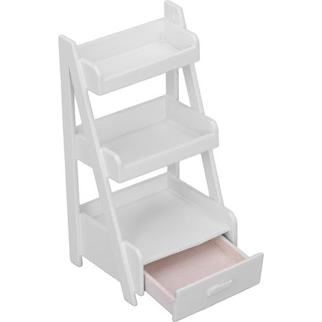 Étagère à fleurs pour maison de poupée à l'échelle 1:12, 3 niveaux, en bois de bouleau, fabriquée à la main, avec tiroir de rangement, blanche. (1/5)