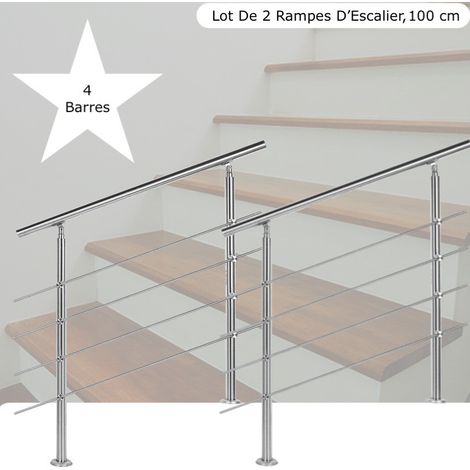 Lot 2 Rampes D'Escalier Sur Pied, 100 cm, Acier Inoxydable, 4 Barres (1/5)