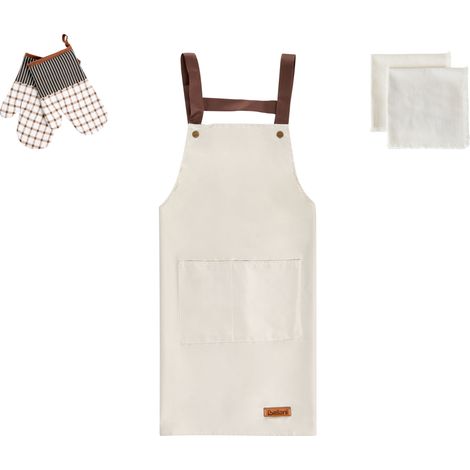Conjunto de textiles de cocina delantal guantes de horno paños de cocina beige Lactuca (1/5)