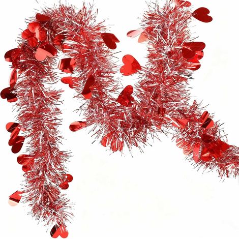 Guirlande En Ruban Frillé - Cœurs Rouges - 500 cm - Décoration Pour Fêtes Romantiques Mariages Et Arrières-Plans (1/5)