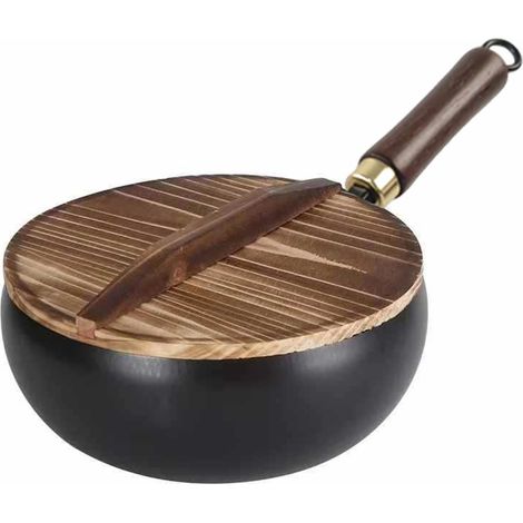 Poêlon en fonte avec couvercle – Fonte brute, forge manuelle, chaleur uniforme, sans revêtement chimique – Tailles 24 cm – Cuisson saine, saisie, mijotage