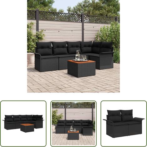 Gartentisch - Gartensofa-set mit Kissen 6 pcs Schwarz Poly-Rattan (1/5)
