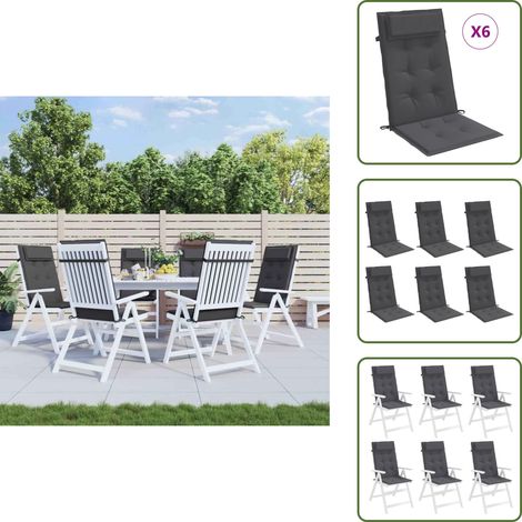 Cojines de exterior - vidaXL Cojines de silla respaldo alto 6 uds tela Oxford gris antracita - Cojines de oficina