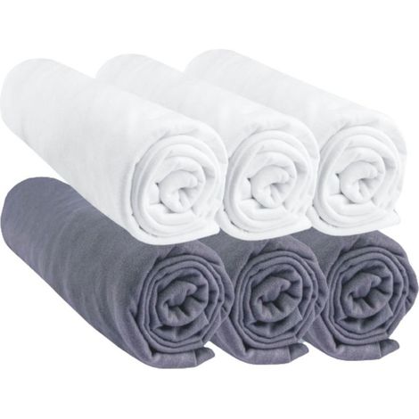 Drap housse 60x120 Bébé Coton Gris + Blanc (Lot de 6) (1/3)