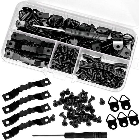 (Black-Gold)252 Pcs Picture Hooks Metal Picture Hangers Frame Clips + Screwdriver Wall Frame Hooks Triangle Picture Fixing Sawtooth Picture Frame Fasteners for Photo Frame Clock