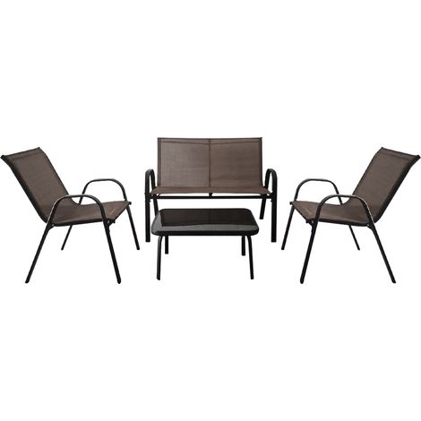 Ensemble Salon de Jardin 4 Pièces, 2 Fauteuils 1 Canapé 1 Table Basse en Verre, pour Terrasse, Piscine, Patio, Balcon, Marron