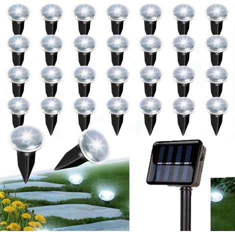 7,8 m lange Solar-Lichterkette für den Außenbereich, 30 LED-Solar-Wegeleuchten, IP65, geeignet für Gärten, Rasenflächen, Terrassen und Wege (6500K).