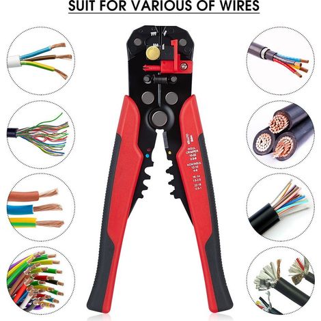 Pince à Dénuder,Pince à Coupe-cables Dénudeur de Fils Automatique Réglable Multifonctionnel Dénudeur de Fils pour Les Cables AWG 224-10 (0,26.0mm2),Pince à Sertir Dénudeur (rouge)