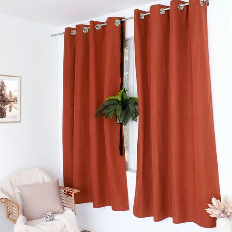 Rideau thermique FJORD 140 x 180 cm – Toile polyester – Doublure polaire noire - 140x180cm - Terre cuite (1/2)