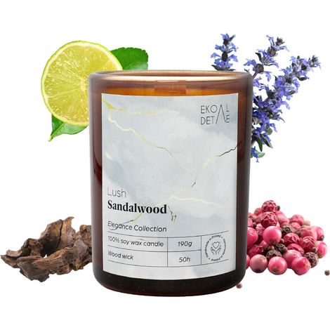 Sandelholz-Sojakerze, Sandelholz, Vanille, Patschuli, 190 g, ecoDetails (1/5)