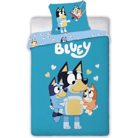 BLUEY PARURE DE LIT BÉBÉ 100% COTON - HOUSSE DE COUETTE 100X135 CM ET TAIE D'OREILLER 40X60 CM - ENSEMBLE DE LIT RÉVERSIBLE ENFA