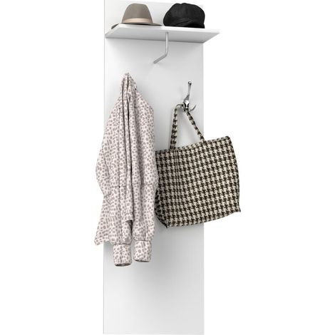 Porte-manteau mural meuble d'entrée avec étagère, 2 crochets et barre en aluminium, pour entrée, couloir, chambre (1/5)