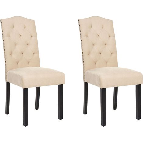 Lot de 2 Chaises Shirley Tapissées en Tissu Beige de Qualité Confort d'Assise Optimal et Élégance pour Salle à Manger Rétro Glamour Beliani (1/5)
