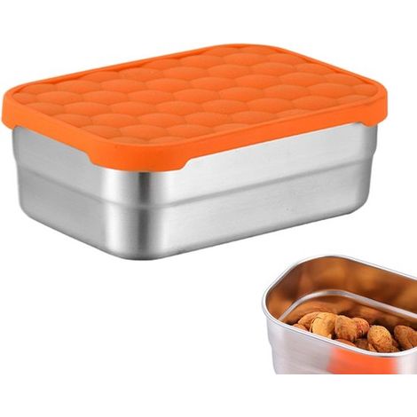 Fiambrera, Pack de 3 recipientes de acero inoxidable para meriendas, tapas silicona, Fáciles abrir prueba fugas, pequeños preescolares (900 ml) (1/5)